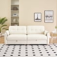 thumbnail image 1 of AOOWOW 79.5 Inch Teddy Cotton Linen Sofa, Minimalist Stylish Couch with Tapered Metal Legs, Metal Trim Accents and Hidden Storage Function, Light Gray, 1 of 8