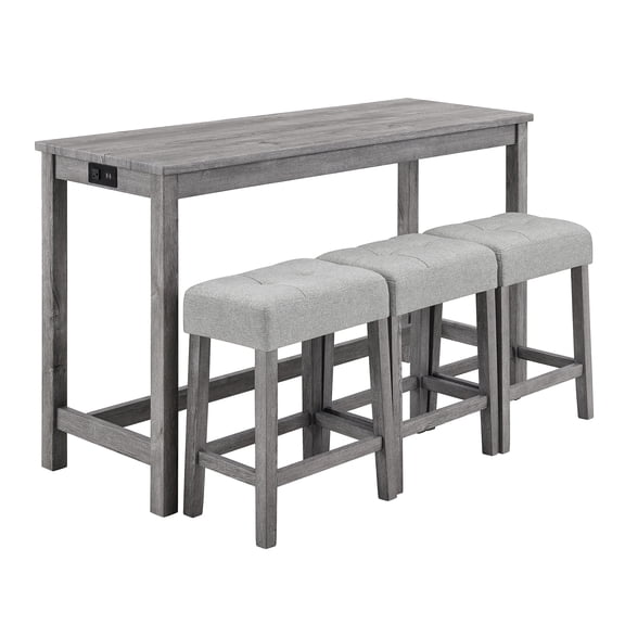 AOOWOW Bar Table and Chairs Set, 4 Piece Dining Table Set Bar Table Set with Power Outlet