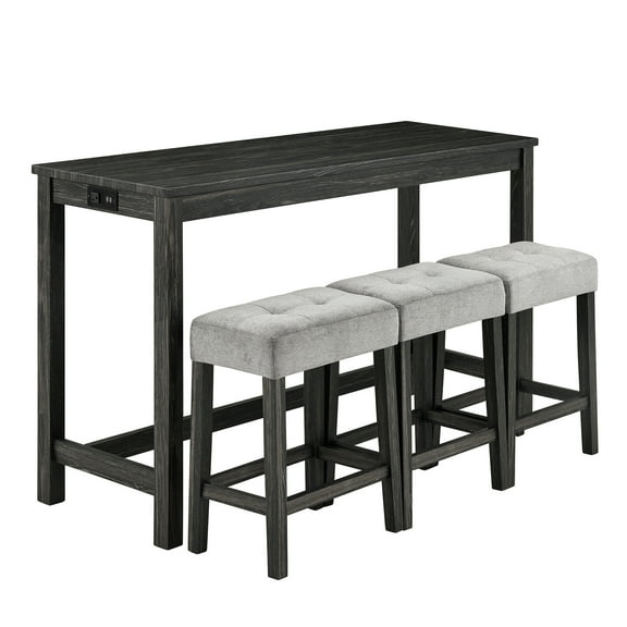 AOOWOW Bar Table and Chairs Set, 4 Piece Dining Table Set Bar Table Set with Power Outlet