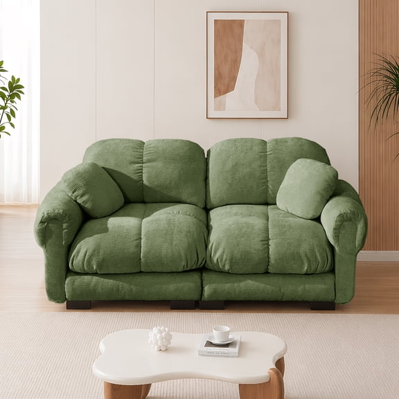 AOOWOW Home Chenille Cloud Loveseat, 2-Seater Modular Sofa, Green