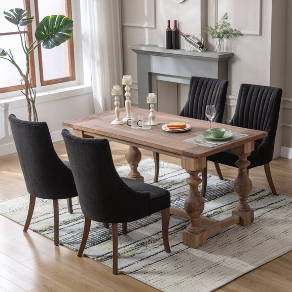 AOOWOW Linen Channel Tufted Kitchen Dining Chairs Set of 4 with Solid Wood Legs