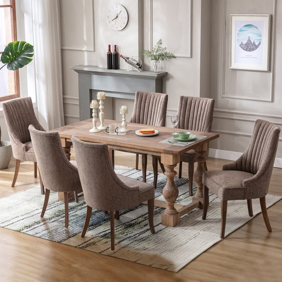 AOOWOW Linen Channel Tufted Kitchen Dining Chairs Set of 6 with Solid Wood Legs