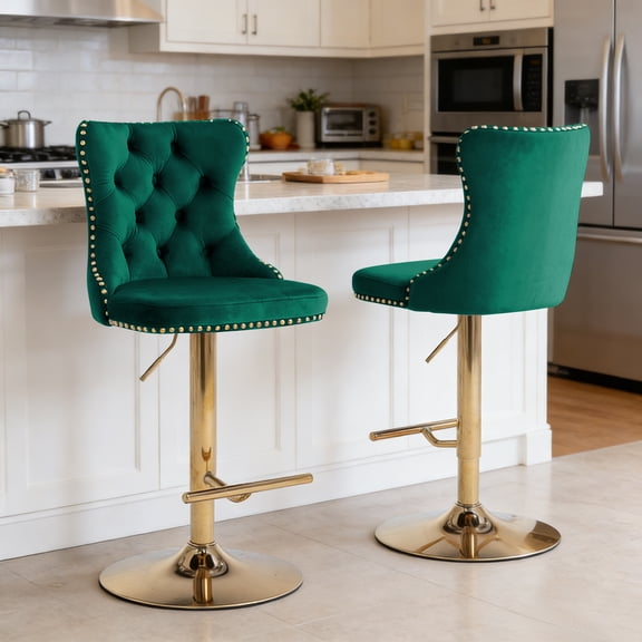 AOOWOW Swivel Velvet Barstools Adjusatble Seat Height from 25-33 Inch, Modern Upholstered Chrome base Bar Stools Set of 2