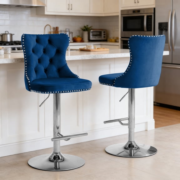 AOOWOW Swivel Velvet Barstools Adjusatble Seat Height from 25-33 Inch, Modern Upholstered Chrome base Bar Stools Set of 2