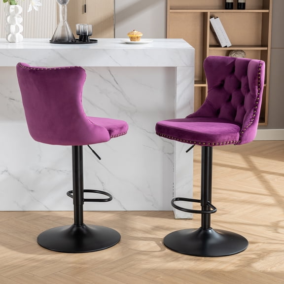 AOOWOW Swivel Velvet Barstools Adjusatble Seat Height from 25-33 Inch, Modern Upholstered Chrome base Bar Stools Set of 2