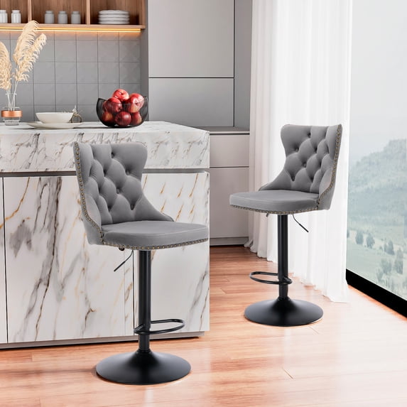 AOOWOW Swivel Velvet Barstools Adjusatble Seat Height from 25-33 Inch, Modern Upholstered Chrome base Bar Stools Set of 2