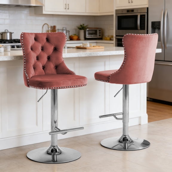 AOOWOW Swivel Velvet Barstools Adjusatble Seat Height from 25-33 Inch, Modern Upholstered Chrome base Bar Stools Set of 2