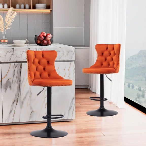 AOOWOW Swivel Velvet Barstools Adjusatble Seat Height from 25-33 Inch, Modern Upholstered Chrome base Bar Stools Set of 2