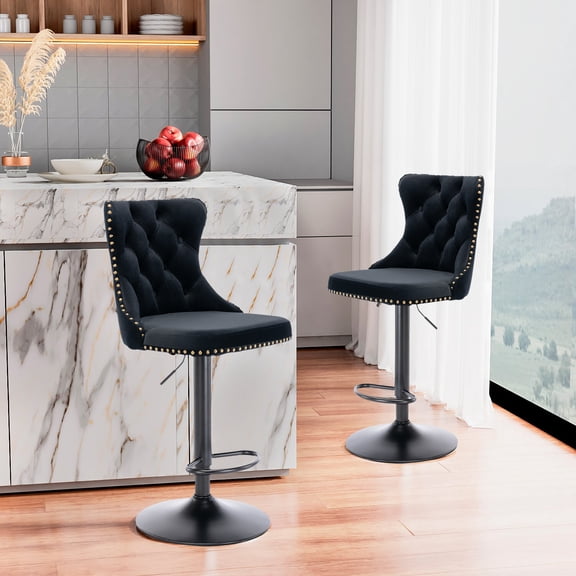 AOOWOW Swivel Velvet Barstools Adjusatble Seat Height from 25-33 Inch, Modern Upholstered Chrome base Bar Stools Set of 2