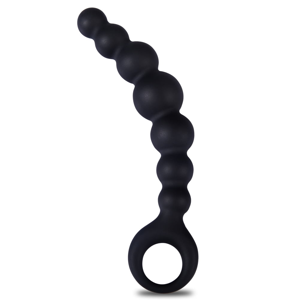 AOPAR Silicone Anla Beads Adult Sex Toys 7 Round Beads Anal Stopper Butt Plug with Safe O Pull Ring, Masturbator Sex Toy for Men and Women, Black pic