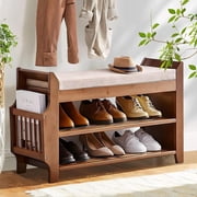 AOPEC 2 Tier Shoe Bench, Bamboo Shoe Rack Bench, Shoe Storage Bench Organizer for Entryway Hallway Living Room