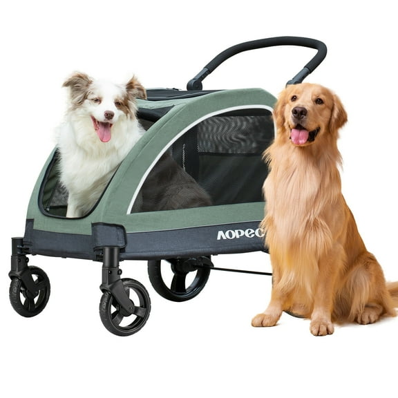AOPEC Large Dog Stroller - Dual Entry Safety Folding Pet Stroller with Adjustable Handle, All-Terrain 4-Wheel, 160 lbs Weight Capacity for Travel & Outdoor Adventures - Green