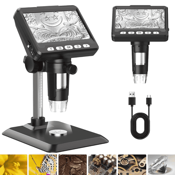 AOPICK 4.3" Coin Microscope 1000X,Digital Microscope for Adults, 1080P USB Coin Magnifier with 8 LED Lights, Windows MacOS Compatible, PC View,for Error Coins