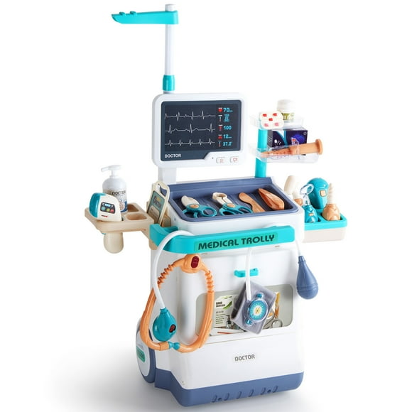 AOPOY Doctor Kit for Kids Toddler, 26 pcs Pretend Medical Kit Station Set with Mobile Cart, Height Measuring Rod, Thermometer, Stethoscope, Educational Preschool Toys for Girls Boys