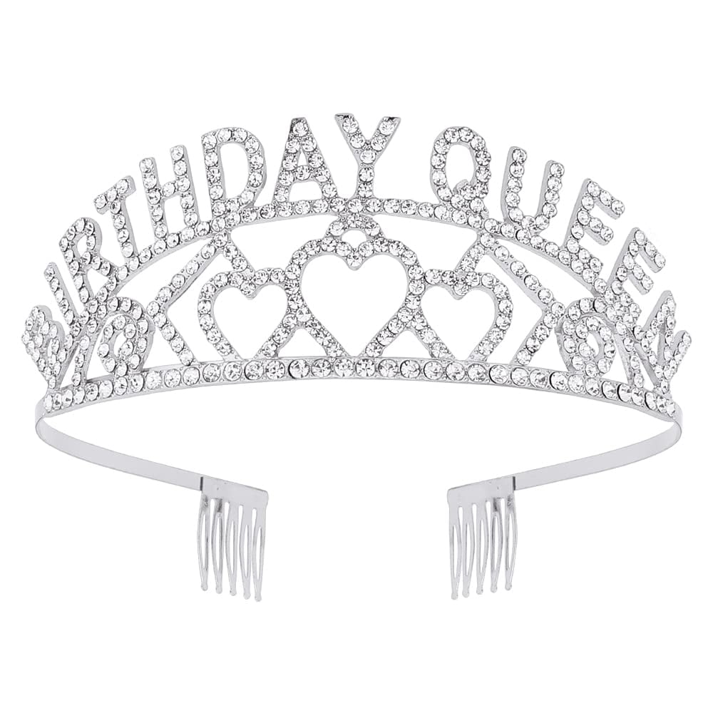 AOPRIE Birthday Tiara for Women Silver Birthday Queen Headband Happy Birthday Tiara and Crown for Women Rhinestone Crystal Decor