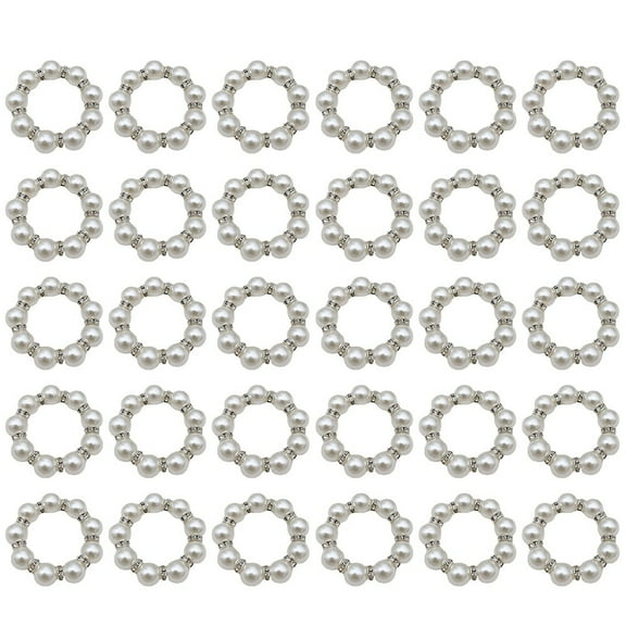 AOQIANLAN 30PCS Pearl Napkin Rings Silver Napkin Ring Holder Wedding Beaded Napkin Rings
