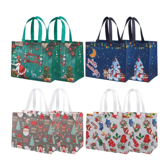 AOQIANLAN 4/8/12PCS Christmas Tote Bags Santa Claus Present Shopping Bags Non-Woven Bags 8PCS