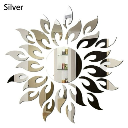 AOQIANLAN Stylish Sun shaped Mirror Art Acrylic Wall Sticker for Home Room Decor Silver