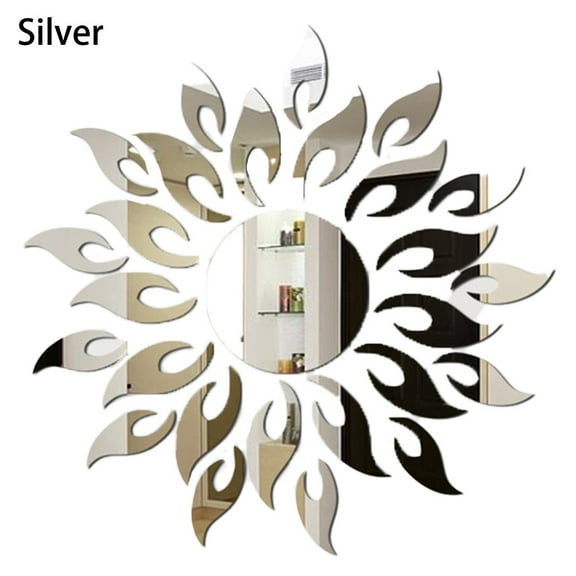 AOQIANLAN Stylish Sun shaped Mirror Art Acrylic Wall Sticker for Home Room Decor Silver