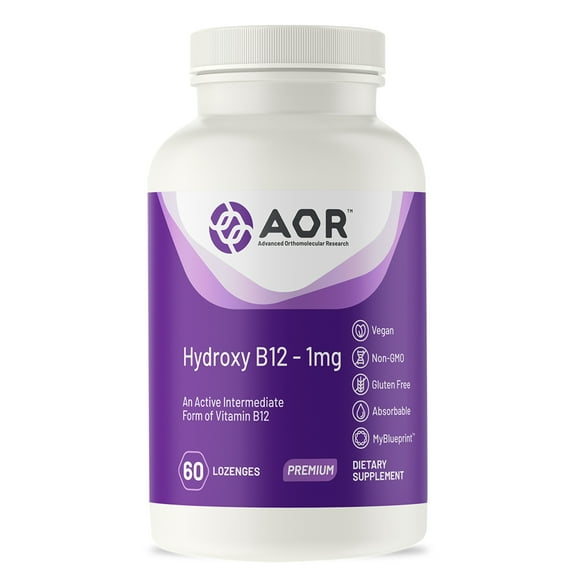 AOR, Hydroxy B12, Supports Cardiovascular Health, Nerve Function and Detoxification, Dietary Supplement, Vegan, 60 servings (60 lozenges)