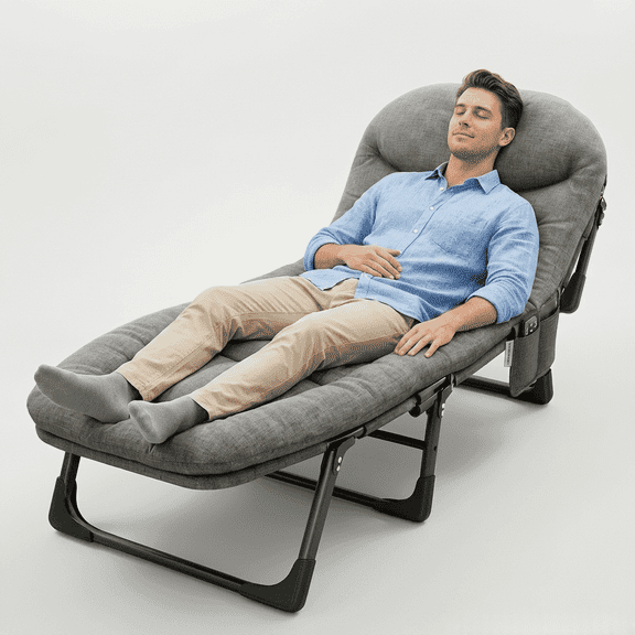 AORAN Heavy Duty Folding Bed, Padded Reclining Lounge Cot with Adjustable Backrest, Portable Foldable Sleeper Chair for Indoor Outdoor,560 LB Gray