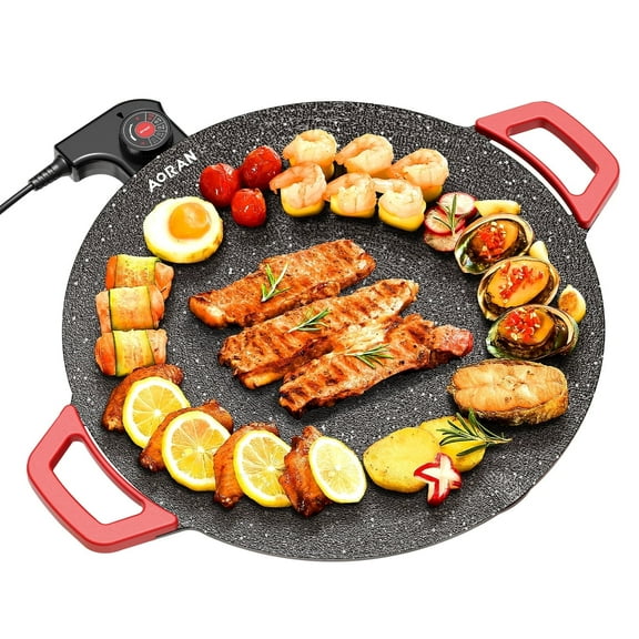 AORAN KITCHEN Indoor Grills Electric Smokeless  Nonstick Griddle for Use, Compact & Versatile Cooking for Steaks, Pancakes, and BBQ