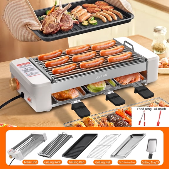 AORAN Indoor Sausage Grill, Home 6-Tube Hot Dog Machine With Non-Sick Grilling Pan and Net, 3-in-1 Electric Grills for Hot Dog Lovers and Home Cooking