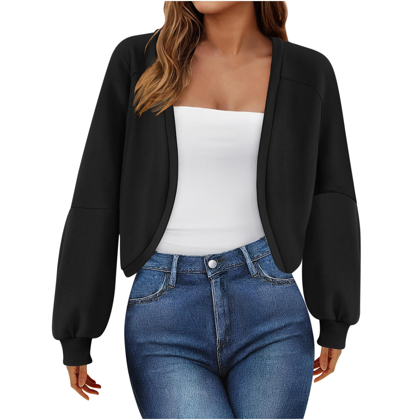 AOREUGL Womens Blazer Cropped Batwing Sleeve Open Front Sweater Jacket Casual Knit Fall Cardigan Outwear Walmart