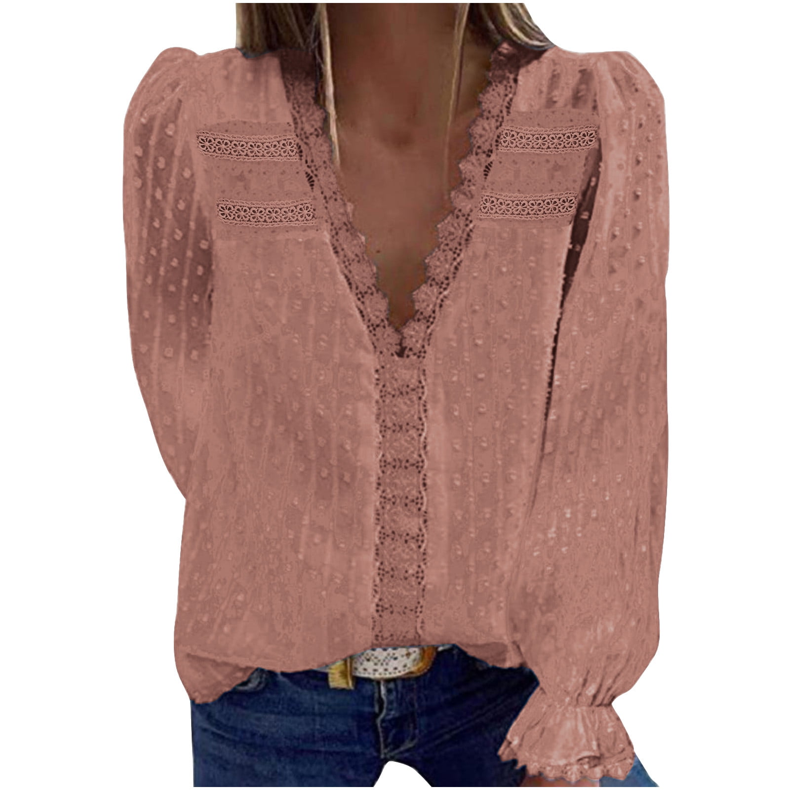 AOREUGL Womens Cotton T Shirts V Neck Long Sleeve T Shirts Cotton
