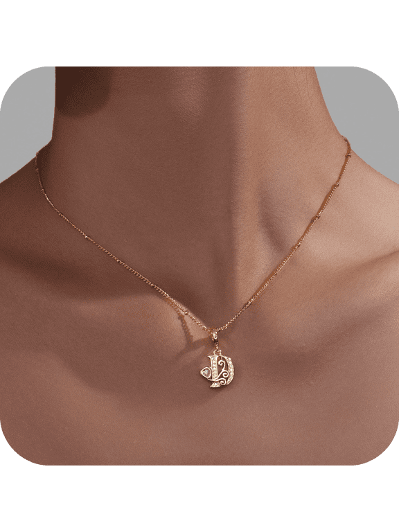 Initial Letter Clear Necklace Pendants, 14K Gold Plated Brass, Includes 1 Necklace and 1 Pouch