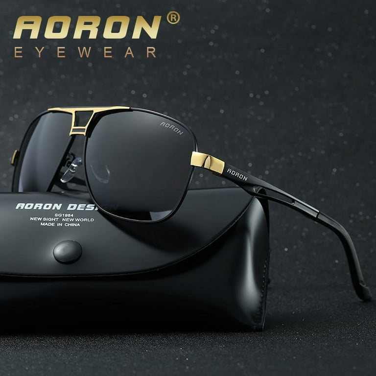AORON Sunglasses Polarized Mens Sun glasses Aluminum Frame UV400 Luxury  Design Male Sunglasses Anti-Reflective 