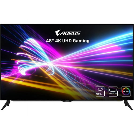 AORUS 47.53" (Viewable) 120 Hz OLED UHD Gaming Monitor FreeSync Premium (AMD Adaptive Sync) 3840 x 2160 (4K) 98% DCI-P3 / 130% sRGB 2 x HDMI, DisplayPort, USB, Earphone Jack FO48U