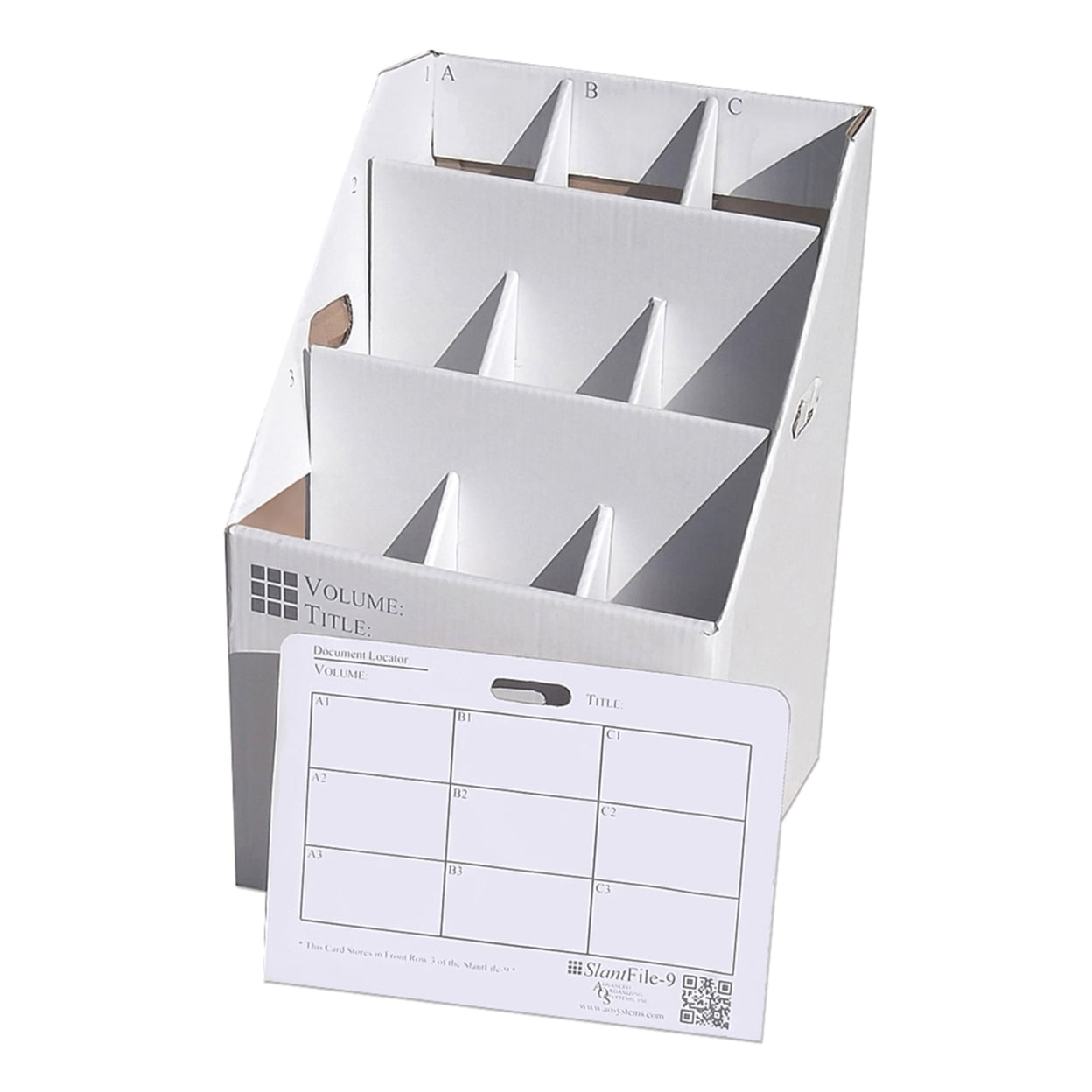 White Corrugated Cardboard SlantFile-9 Upright Storage Box