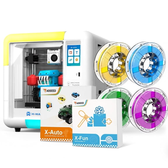 AOSEED 3D Printer for Kids Educational Toy, AI Design Apps, Safe Enclosed, Gift for Kids, AI Printer + 4 Filaments + Toy Pack