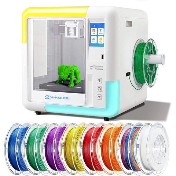 AOSEED AI-Power X-MAKER 3D Printer with 8 PLA Filament Set, Built-in 1500+ Models 15+ Mini 3D Design Module, 0.05mm High Precision, 300mm/s High Speed Printing, 17.32" x 17.32" x 18.11"