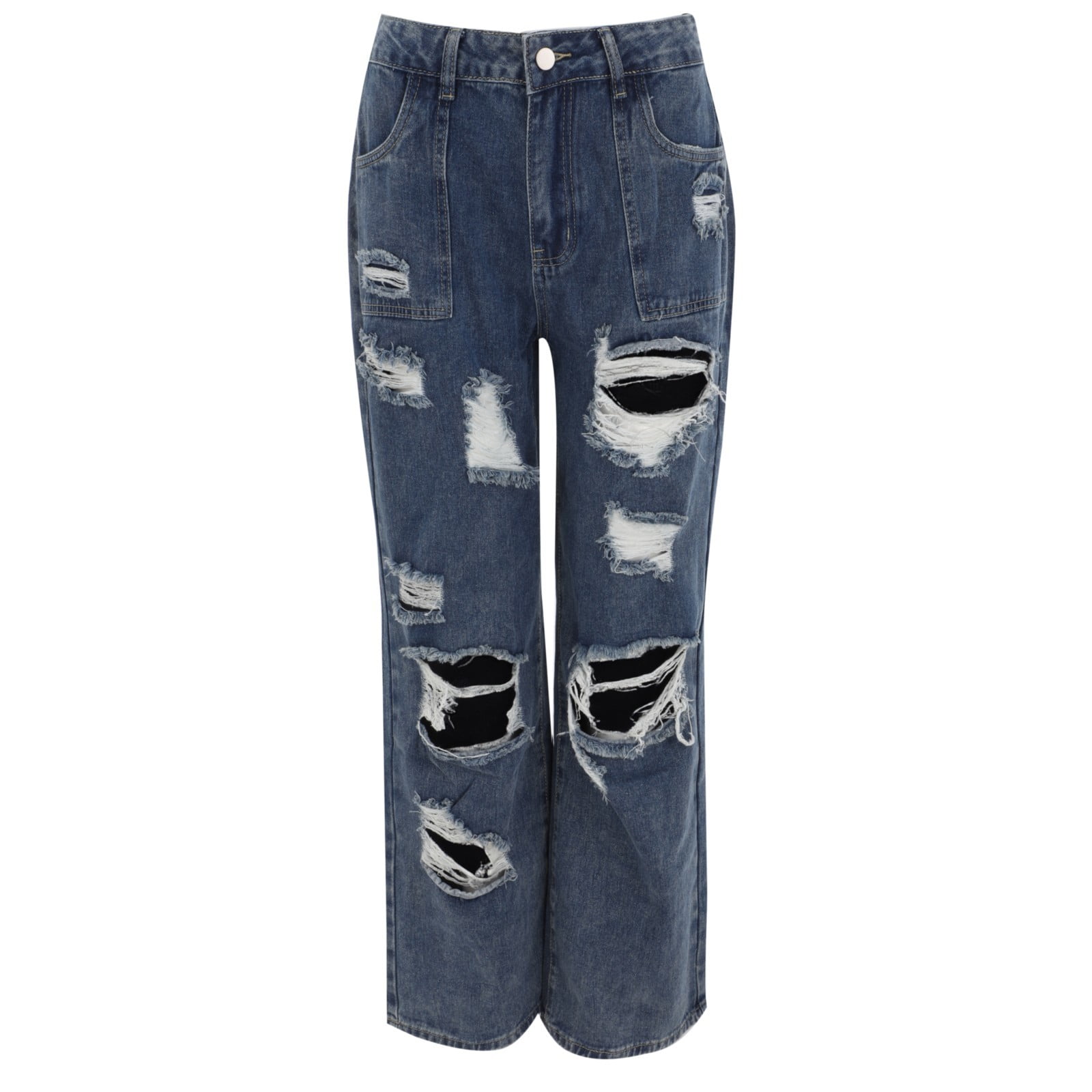 AOSFYTI High Waisted Jeans for Women Lady Ripped Jeans High Waist Baggy