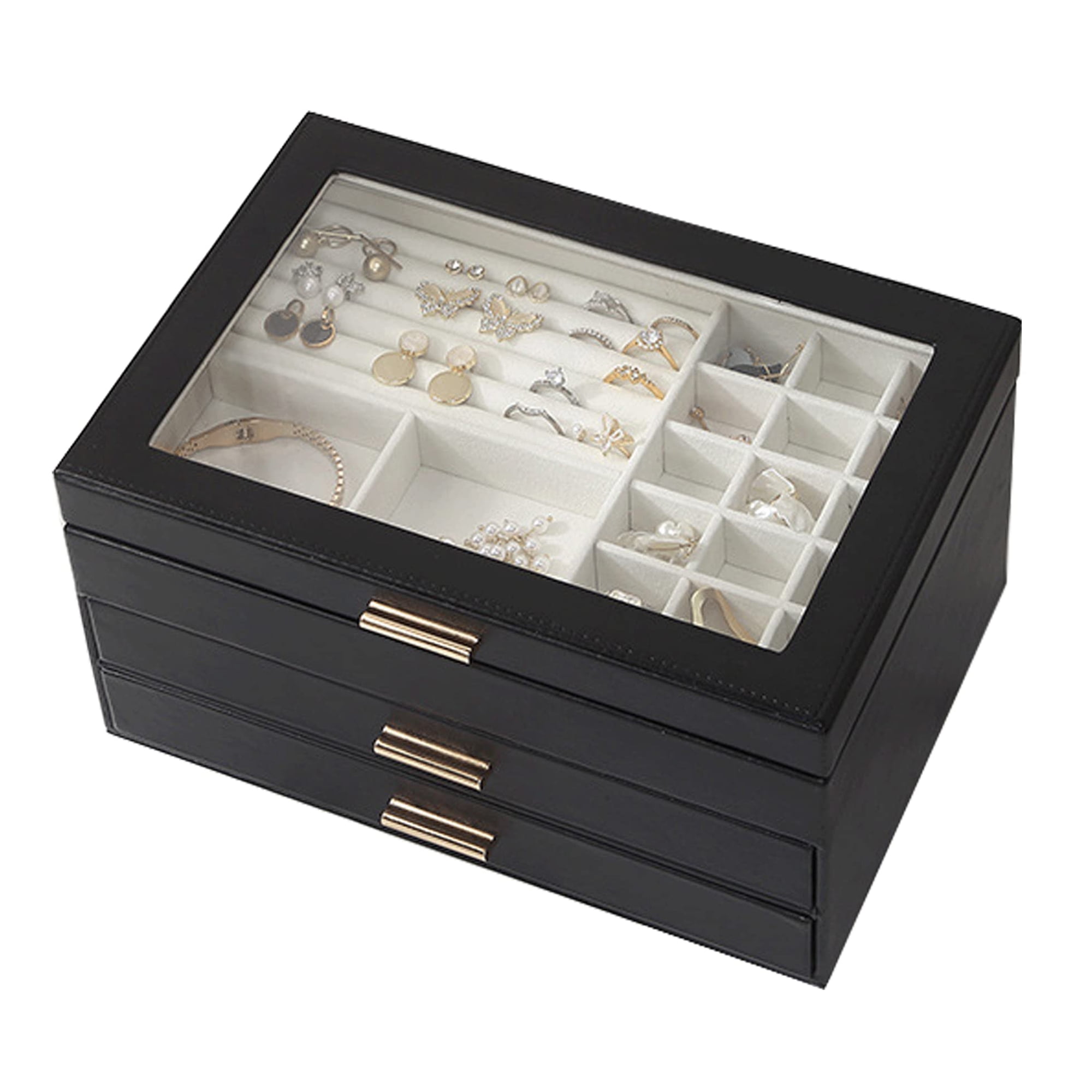Fengwu 5 Pack Plastic Jewelry Organizer Box 18 Big Girds Clear Storage Organizer Case with Adjustable Dividers Jewelry Storage Containe