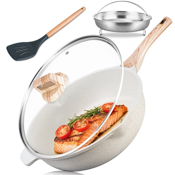 AOSION 12 Inch Nonstick Ceramic Deep Frying Pan,5.5QT Saut Pan with lid,Large Skillet with Steam Rack,Healthy Jumbo Cooker,Stay Cool Handle,Induction Compatible,Purple