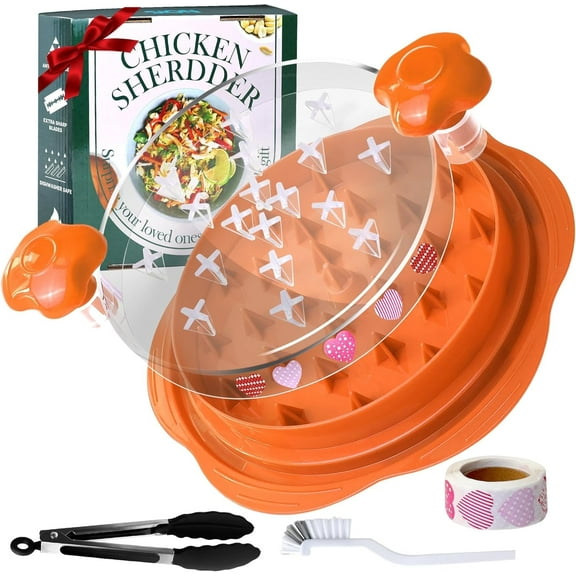 ARC Chicken Shredder, 10.8'' Chicken Shredder Tool Twist Large, Meat Shredder Visible, Desmenuzador De Pollo Ergonomic Handle, Includes Brush, Food Holder, for Pork Beef Chicken,Orange