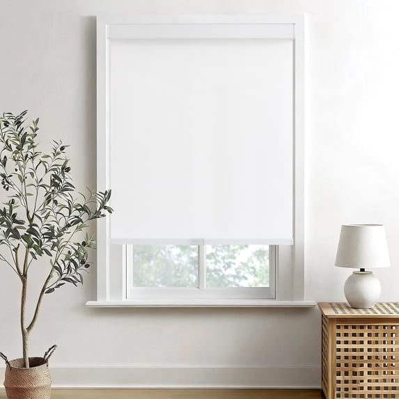 AOSKY Cordless Blackout Roller Shades, Free-Stop Natural Woven Window Blinds Thermal Insulated UV Protection for Home and Office, 21"W x 72"H, White