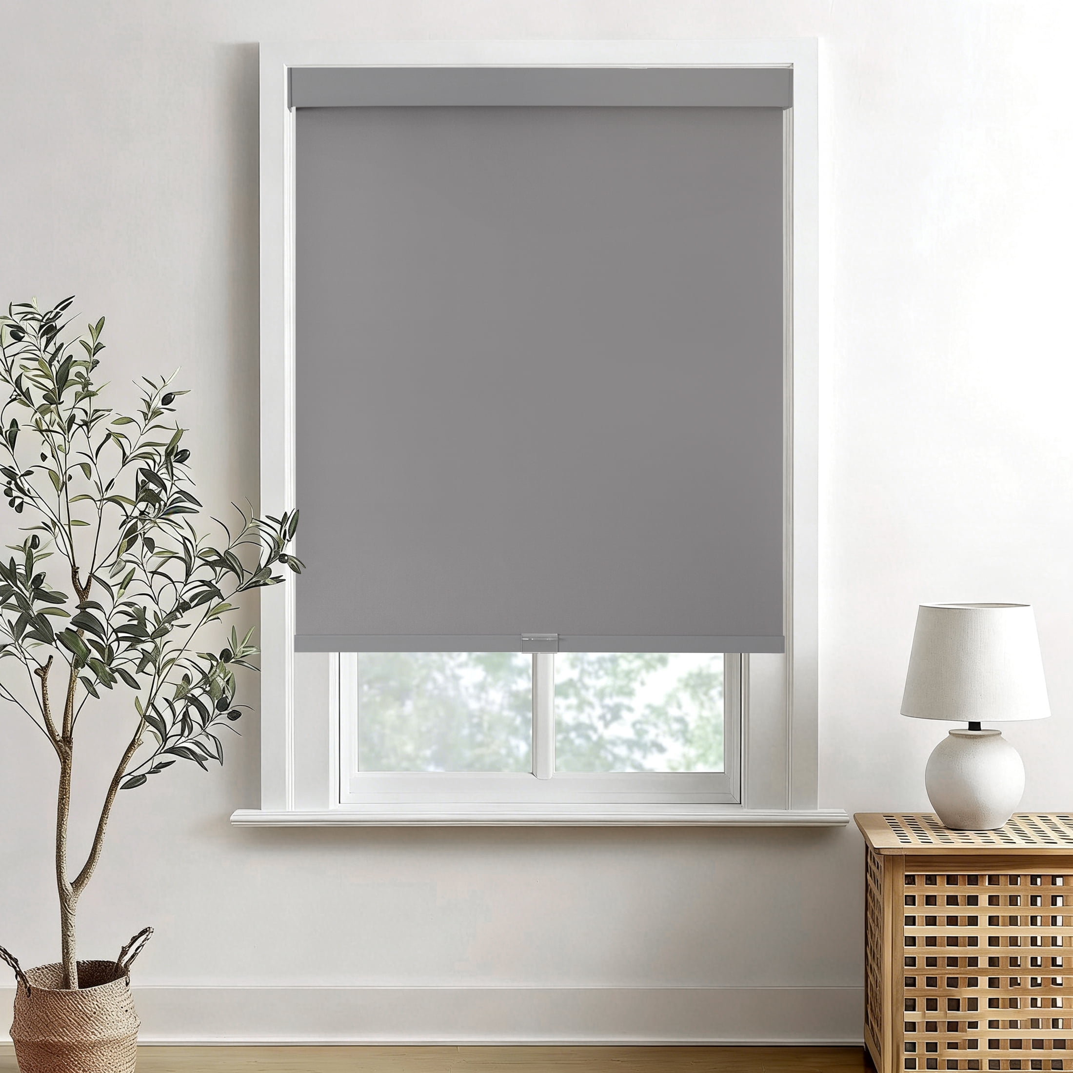AOSKY Cordless Blackout Roller Shades, Free-Stop Natural Woven Window Blinds Thermal Insulated UV Protection for Home and Office, 36"W x 72"H, Grey