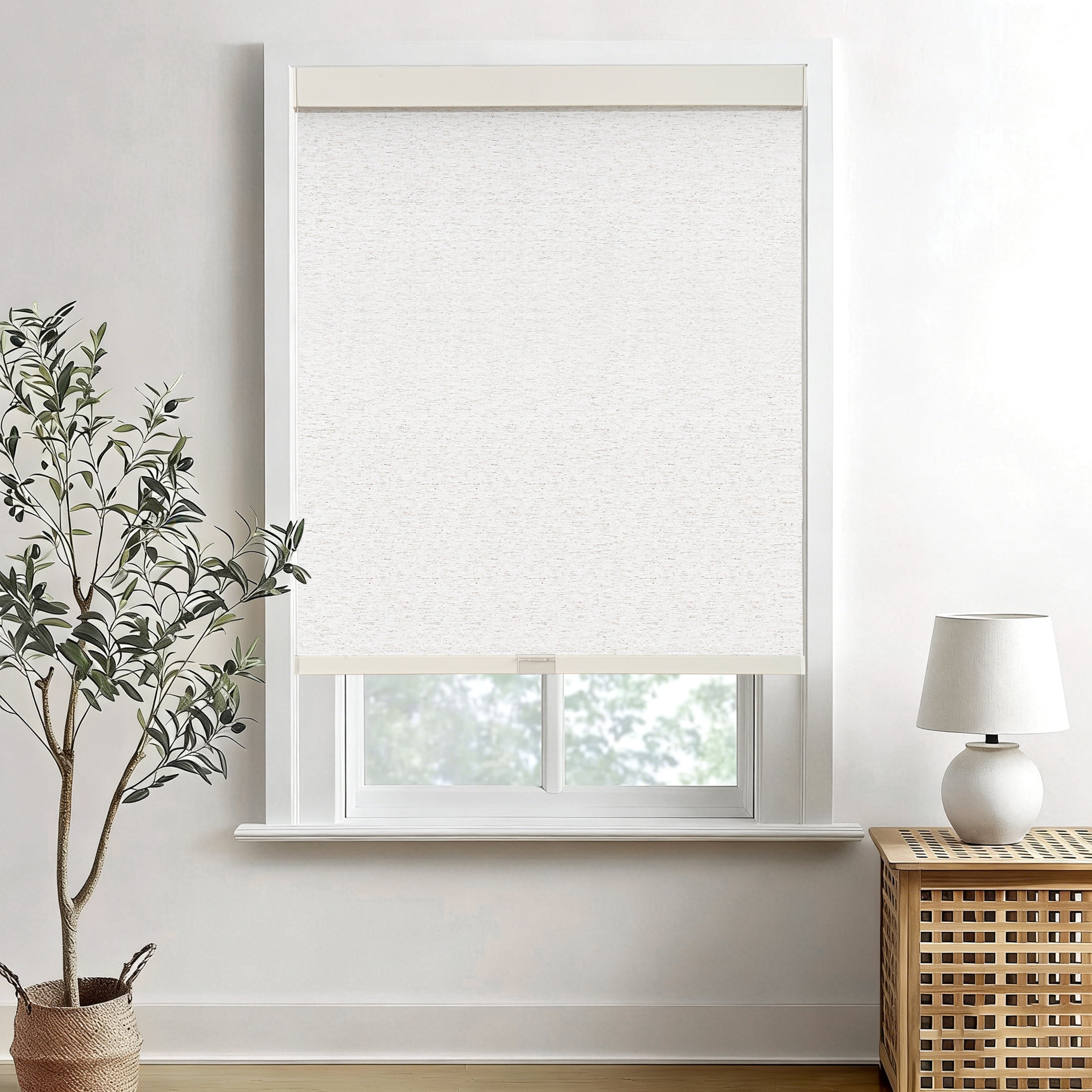AOSKY Cordless Blackout Roller Shades, Free-Stop Natural Woven Window Blinds Thermal Insulated UV Protection for Home and Office, 41"W x 72"H, Linen