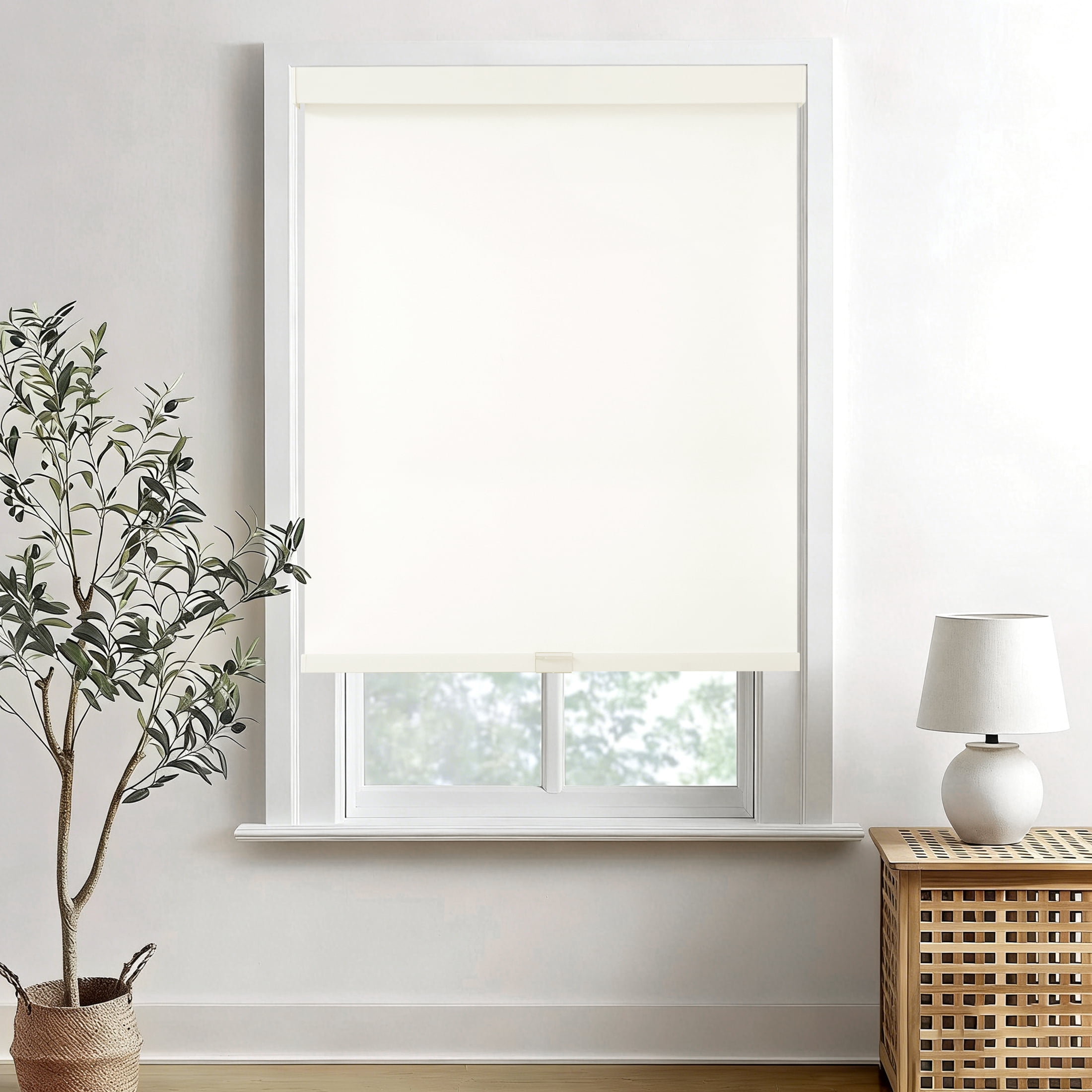 AOSKY Cordless Blackout Roller Shades, Free-Stop Natural Woven Window Blinds Thermal Insulated UV Protection for Home and Office, 69"W x 72"H, Beige