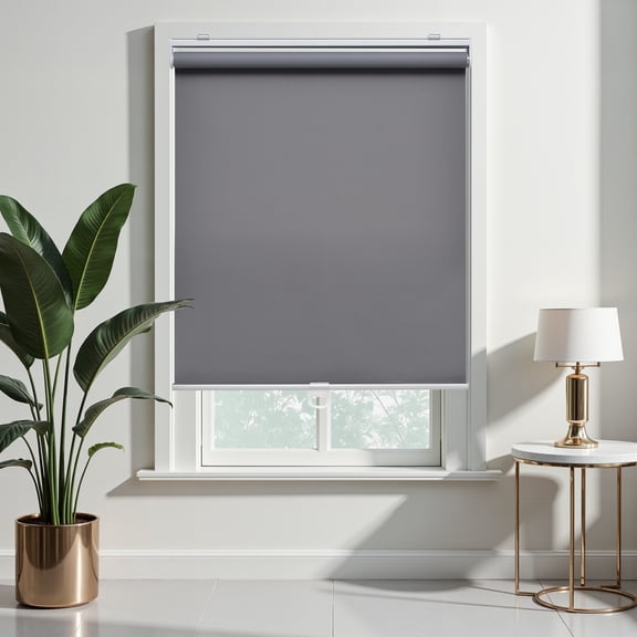 AOSKY Cordless Roller Shades, Free Stop Easy Install Blackout Blinds, Thermal Insulation UV Protection for Home Office, 62"W x 72"H, Grey