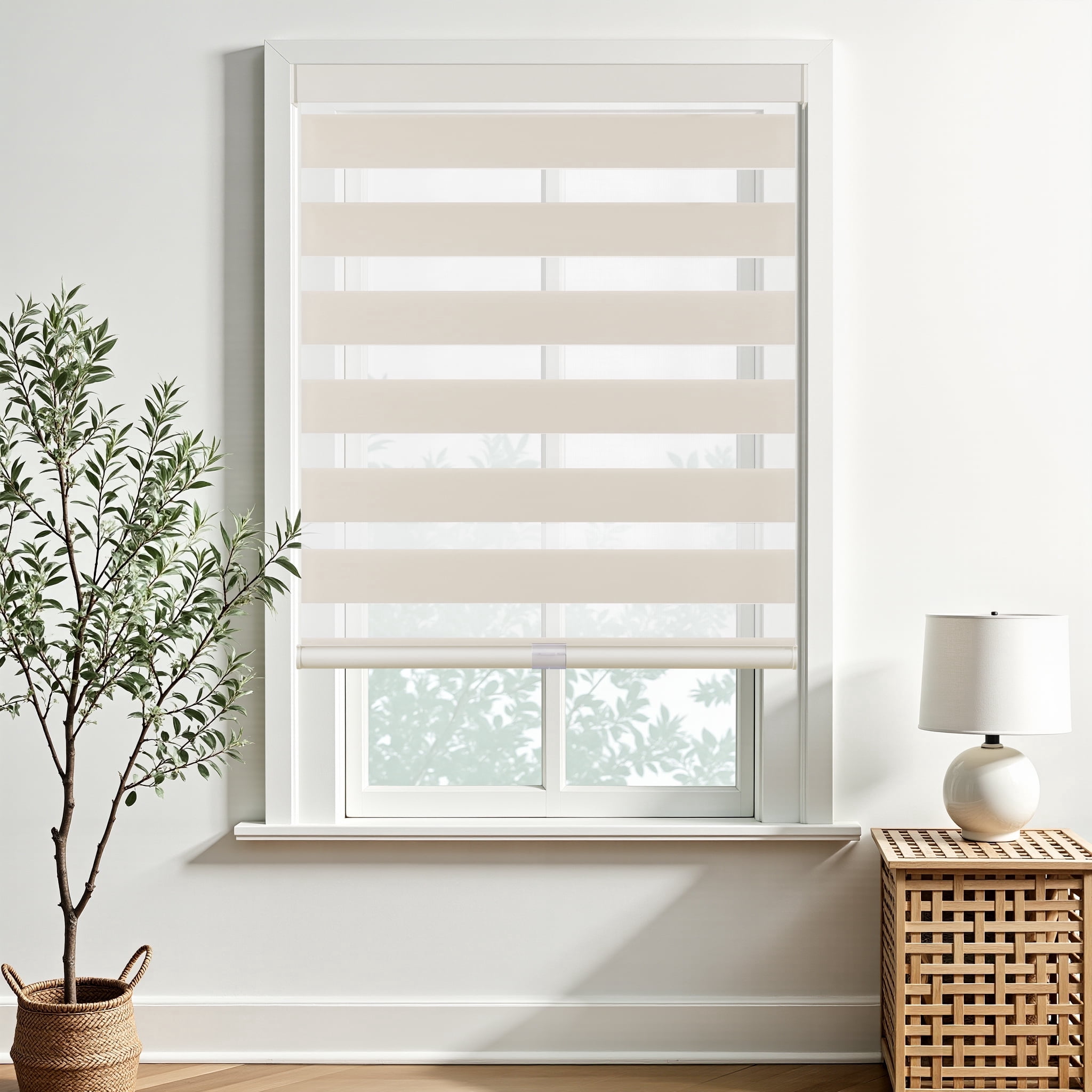 AOSKY Cordless Zebra Blinds for Windows, Day and Night Pull Down Roller Shades, Easy Install Dual Layer Light Filtering, 20"W x 72"H, Beige