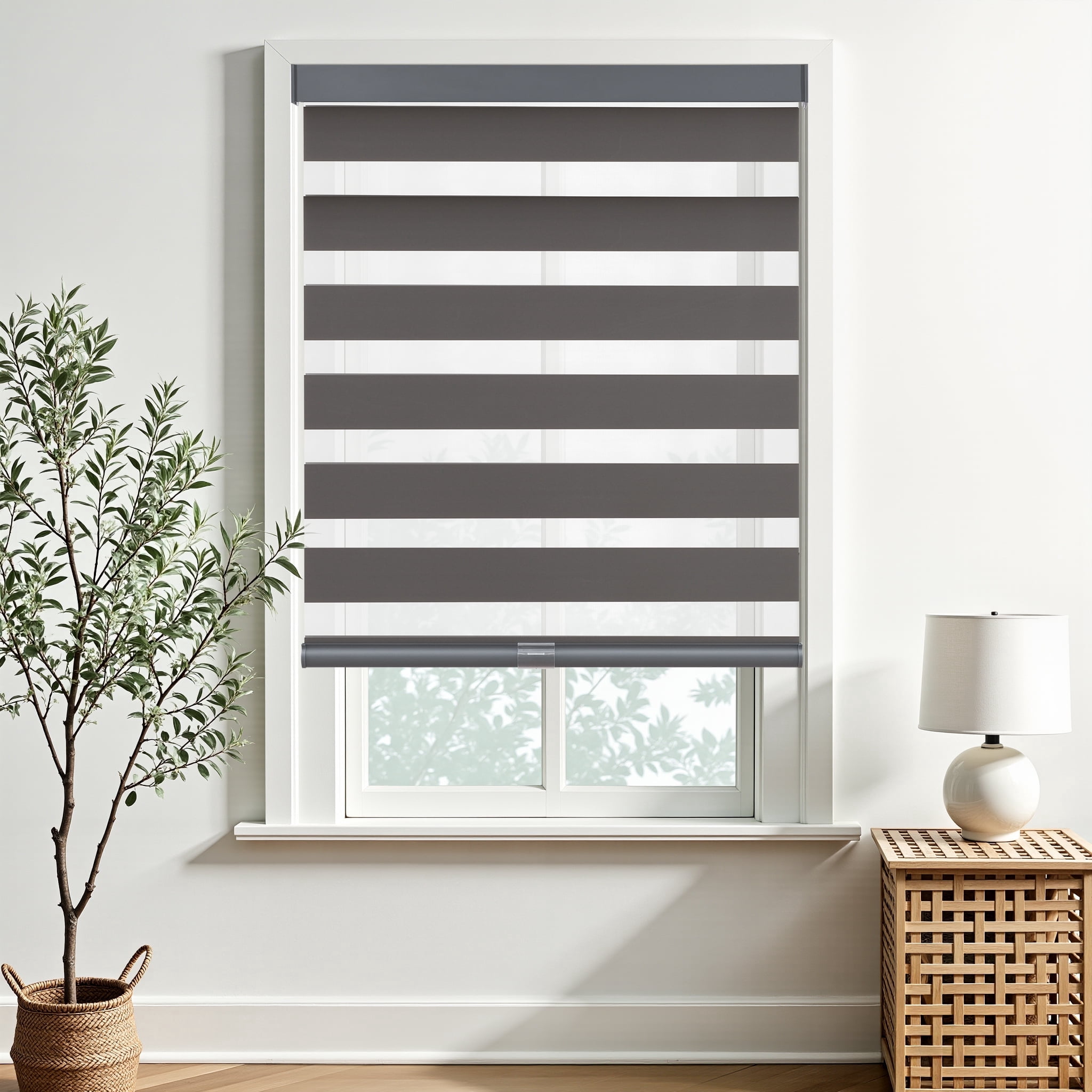 AOSKY Cordless Zebra Blinds for Windows, Light Filtering, Easy Install Day and Night Pull Down Roller Shades for Home, 26"W x 72"H, Grey