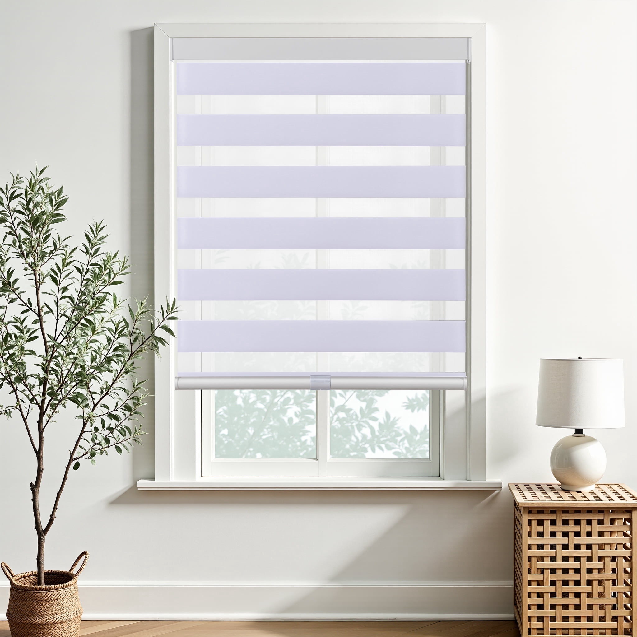 AOSKY Cordless Zebra Blinds for Windows, Light Filtering, Easy Install Day and Night Pull Down Roller Shades for Home, 28"W x 72"H, White