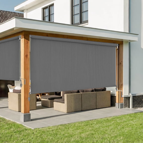 AOSKY Cordless Outdoor Roller Shades, UV Block Sunshades for Patio, Roll Up Blinds for Porch Pergola Balcony, 48"W x 72"H, Grey