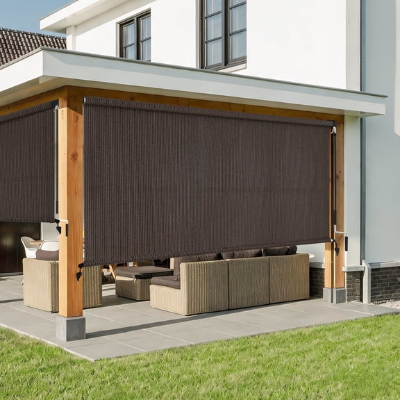 AOSKY Cordless Outdoor Roller Shades, UV Block Sunshades for Patio, Roll Up Blinds for Porch Pergola Balcony, 48"W x 96"H, Mocha