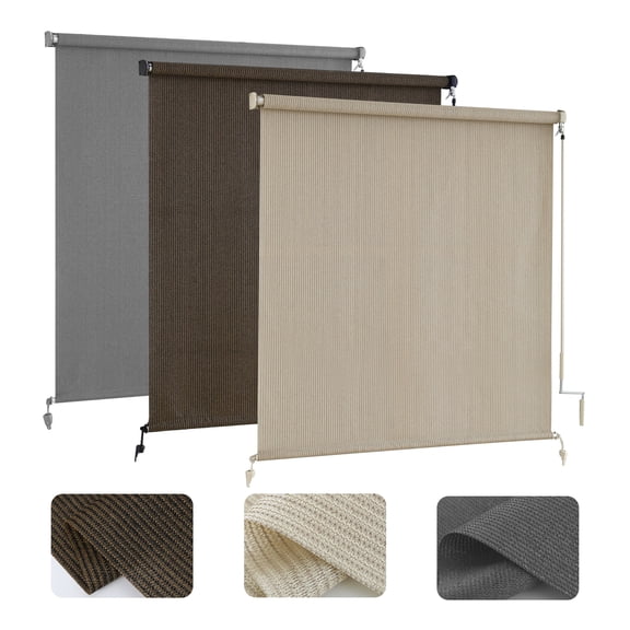 AOSKY Cordless Outdoor Roller Shades, UV Block Sunshades for Patio, Roll Up Blinds for Porch Pergola Balcony, 72"W x 72"H, Sesame